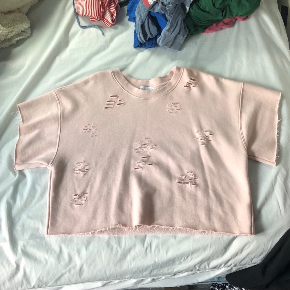Distressed Pink Crop Top